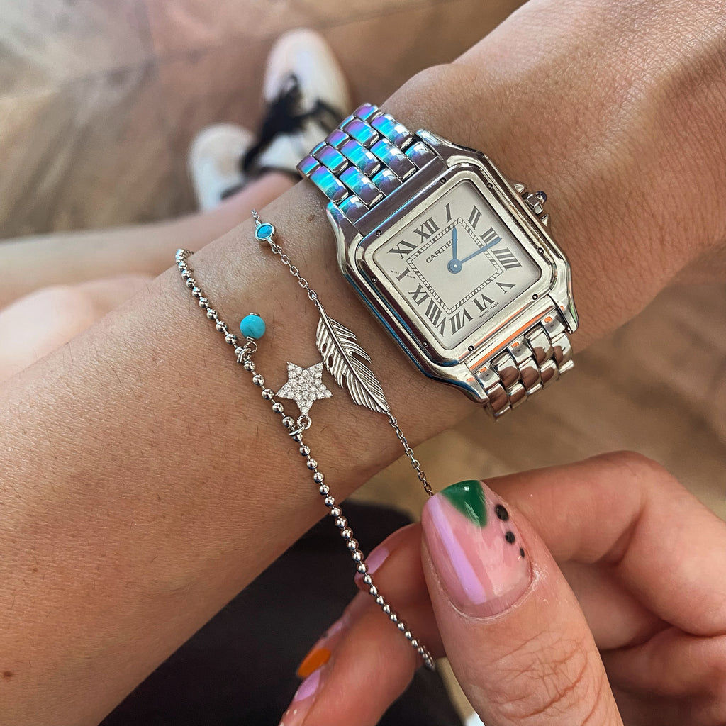 Turkuaz Taşlı Tüy Bileklik