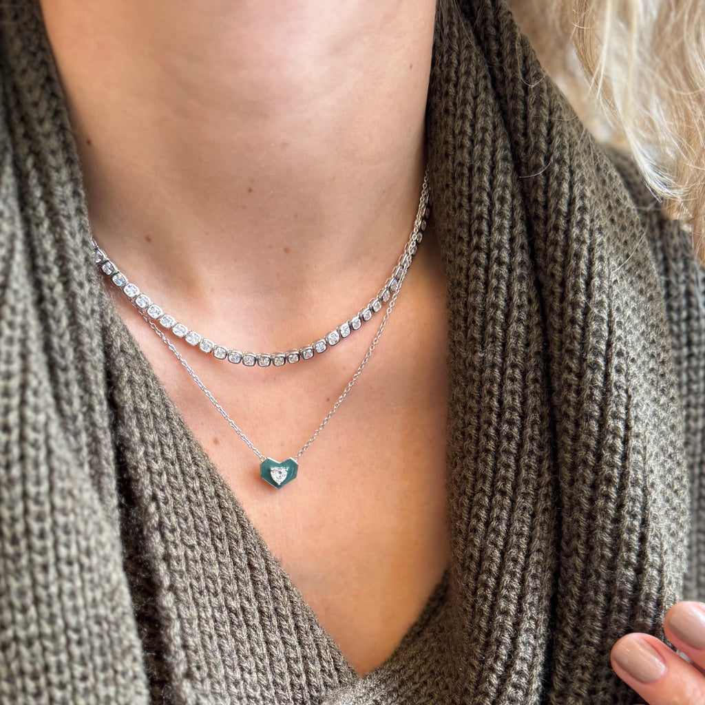 Yeşil Mineli Kalp Kolye