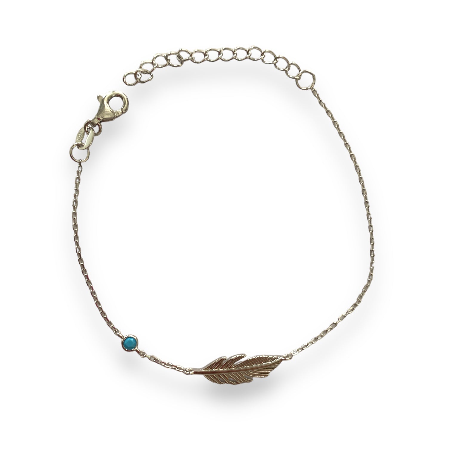 Turkuaz Taşlı Tüy Bileklik