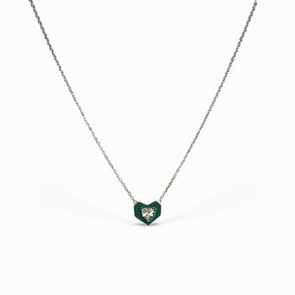 Yeşil Mineli Kalp Kolye
