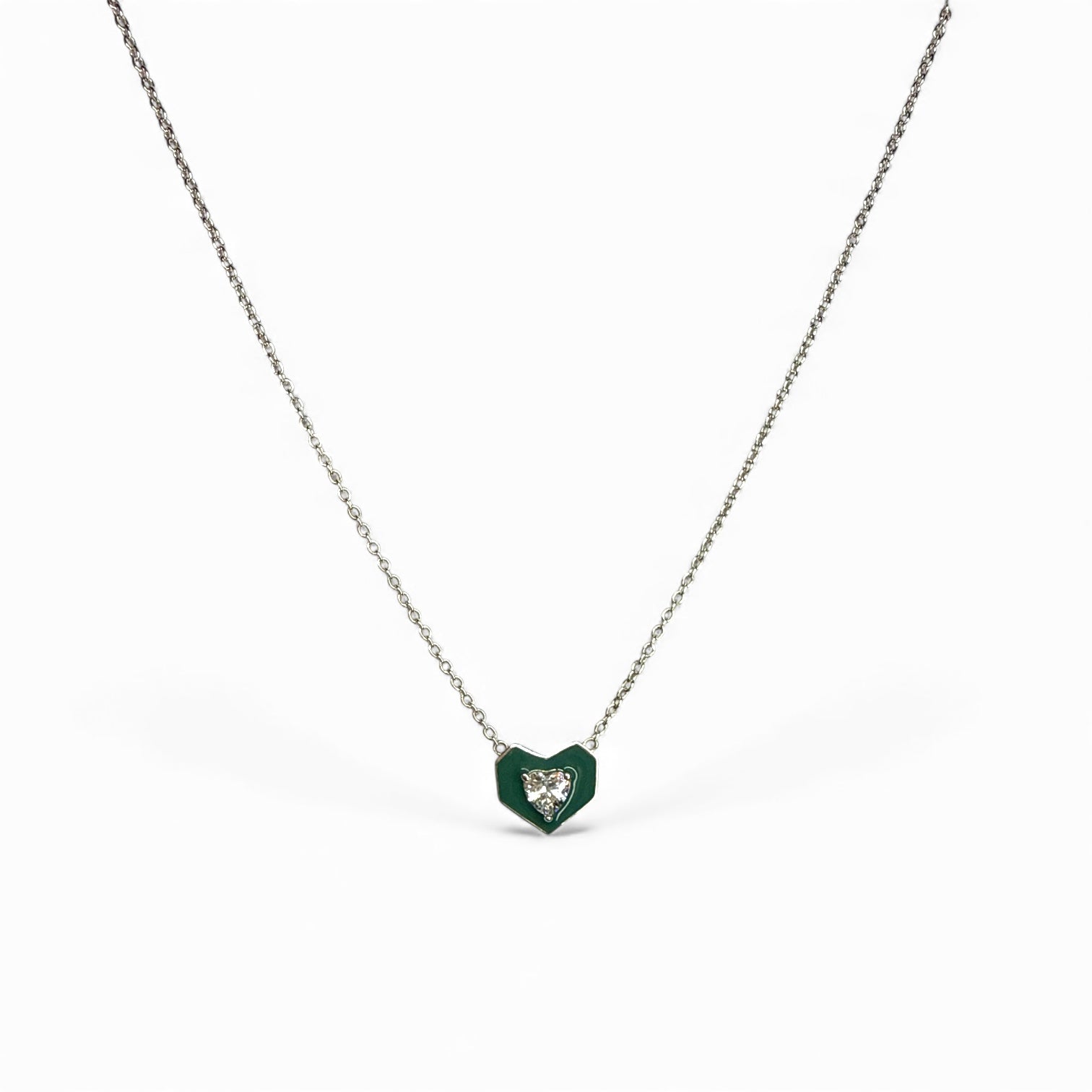 Yeşil Mineli Kalp Kolye