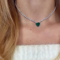 Paraiba Tourmaline Heart Tennis Necklace