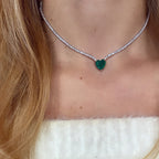 Paraiba Tourmaline Heart Tennis Necklace