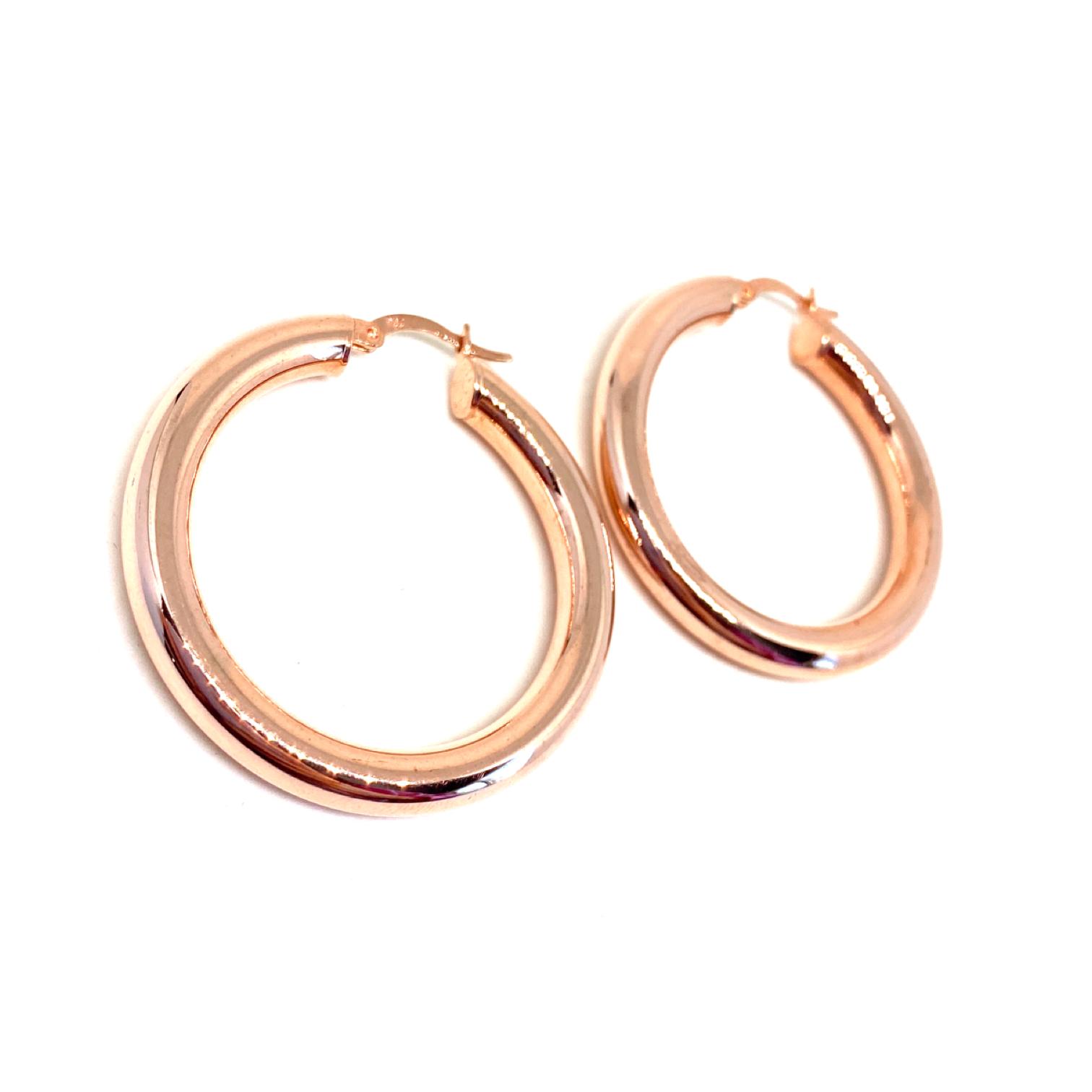 Kadın Gümüş Büyük Bombeli Düz Halka Küpe imitasyon Altın Görünümlü 925 ayar rose renk