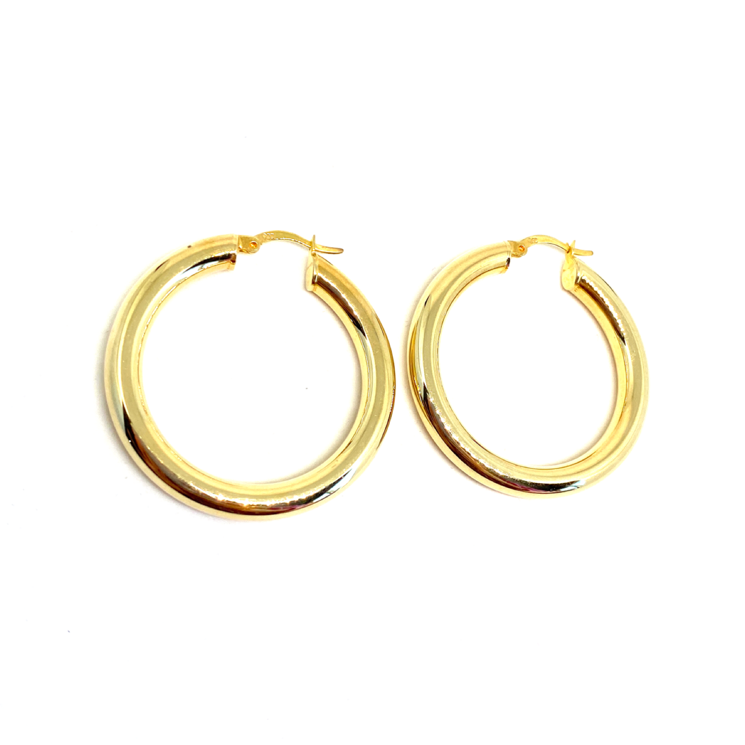 Kadın Gümüş Büyük Bombeli Düz Halka Küpe imitasyon Altın Görünümlü 925 ayar gold renk