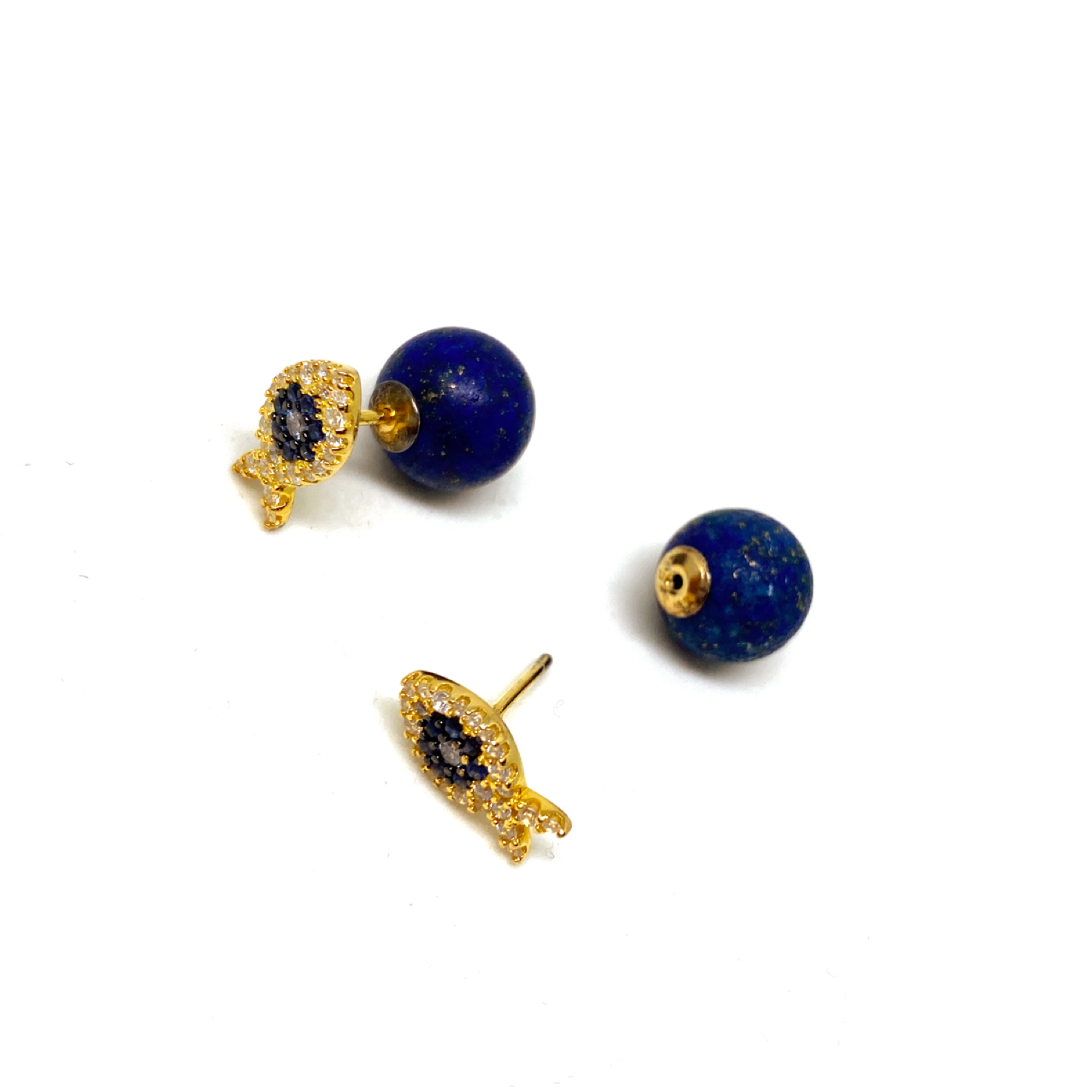 Kadın Gümüş Arkası Lapis Toplu Balık Küpe 925 ayar