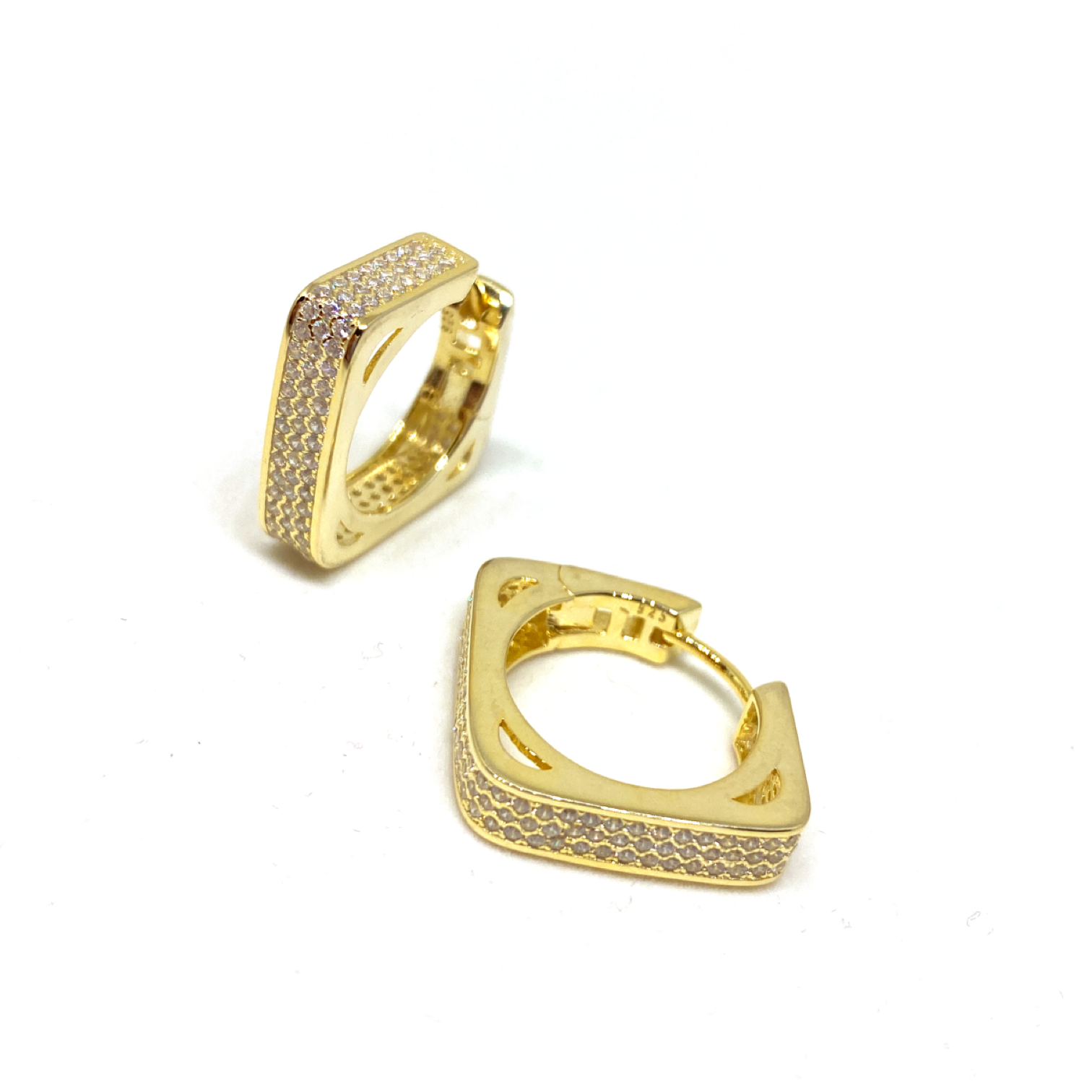 Kadın Gümüş Taşlı Kare Halka Küpe vintage Pırlanta görünümlü Sıvama 925 ayar