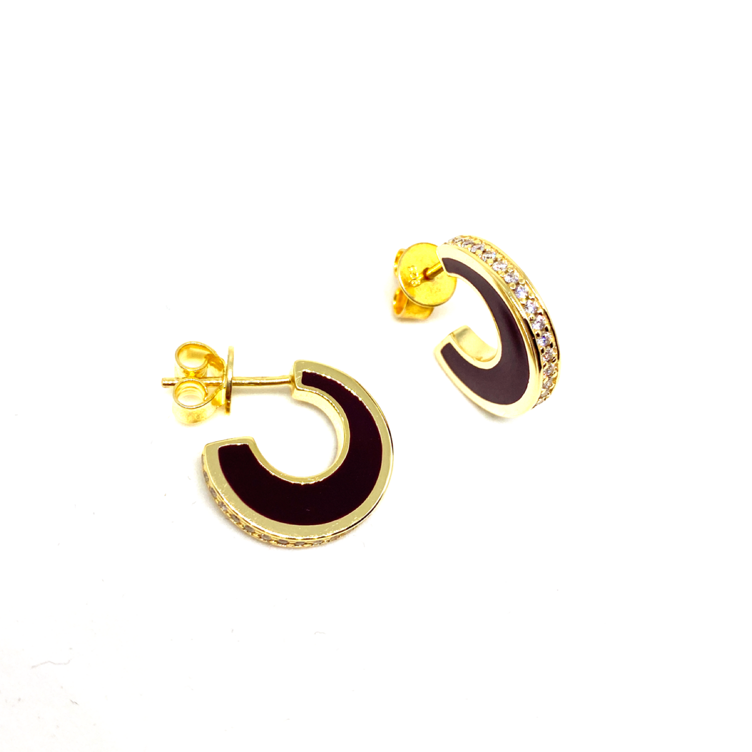 Kadın Gümüş Mürdüm Mineli Tasarım C Küpe bordo mor Taşlı 925 ayar