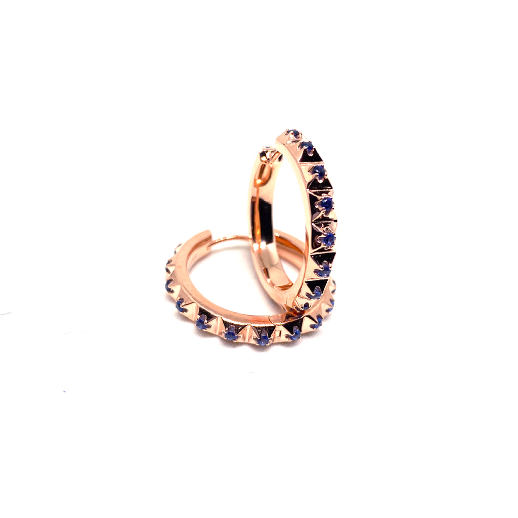 Kadın Gümüş Toblerone Halka Küpe piramit Taşlı lacivert safir 925 ayar