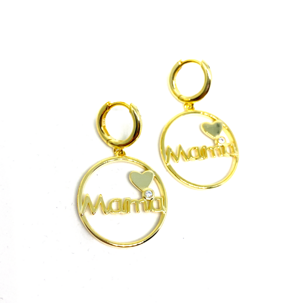 Kadın Gümüş Sallantılı Mama Küpe mom mum Altın Görünümlü 925 ayar