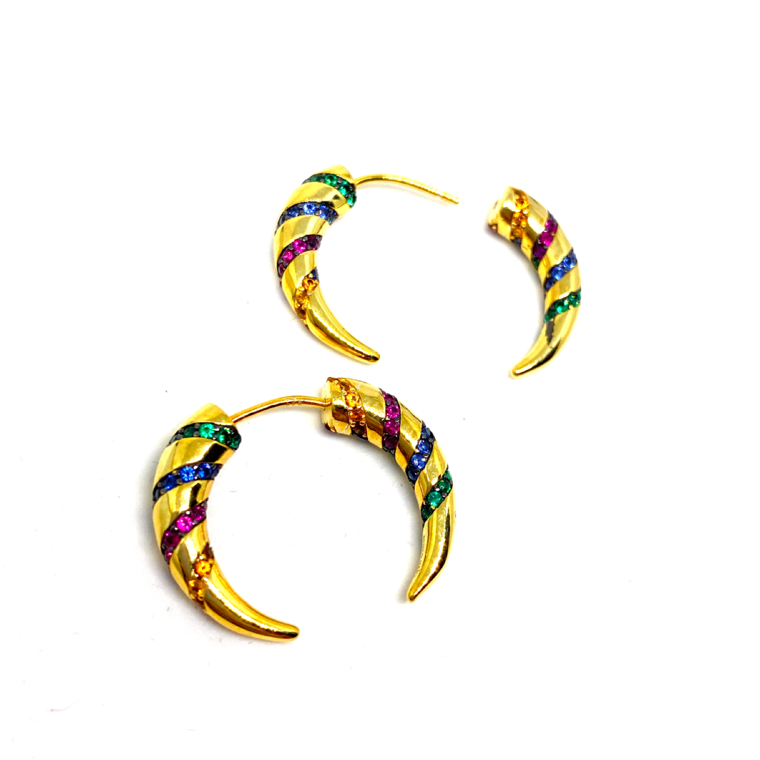 Kadın Gümüş Çift Taraflı Renkli Küpe etnik boynuz 925 ayar