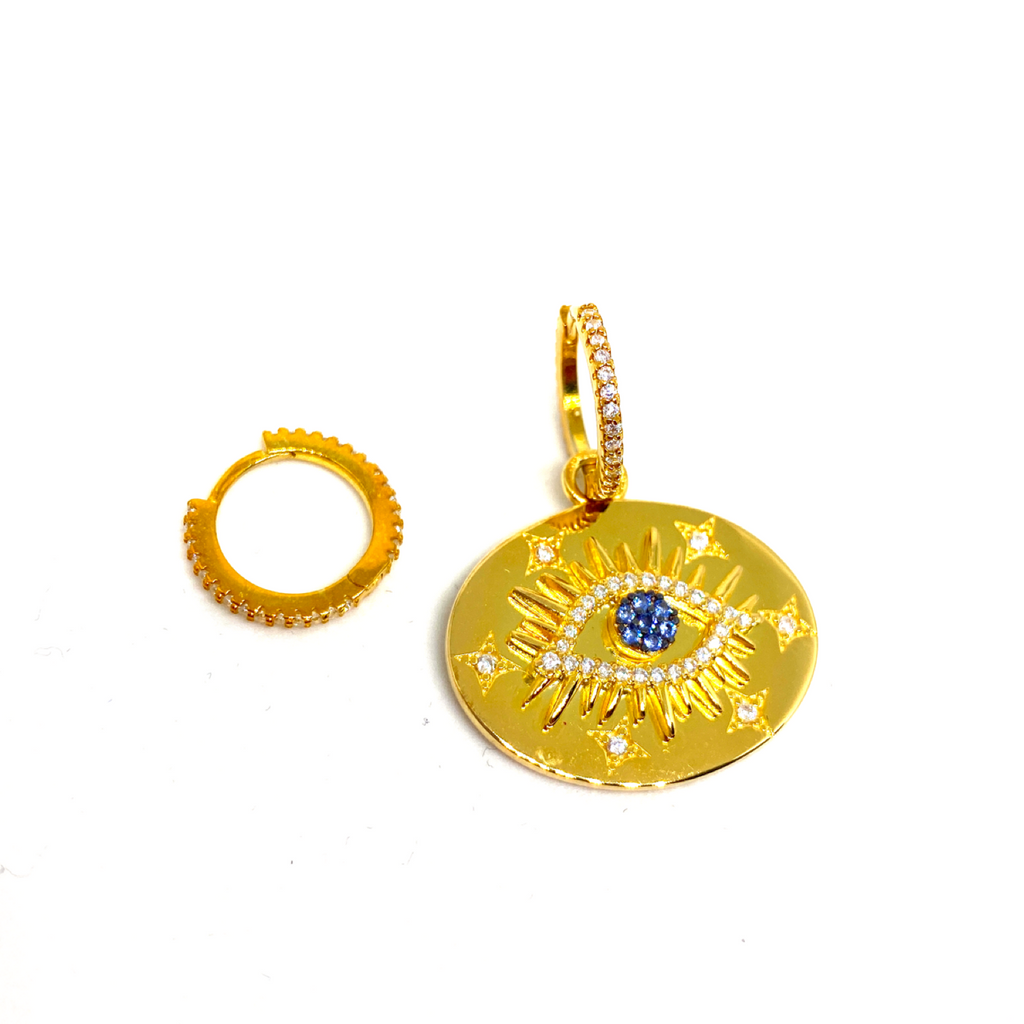 Kadın Gümüş Plaka Göz Küpe asimetrik nazar 925 ayar gold renk