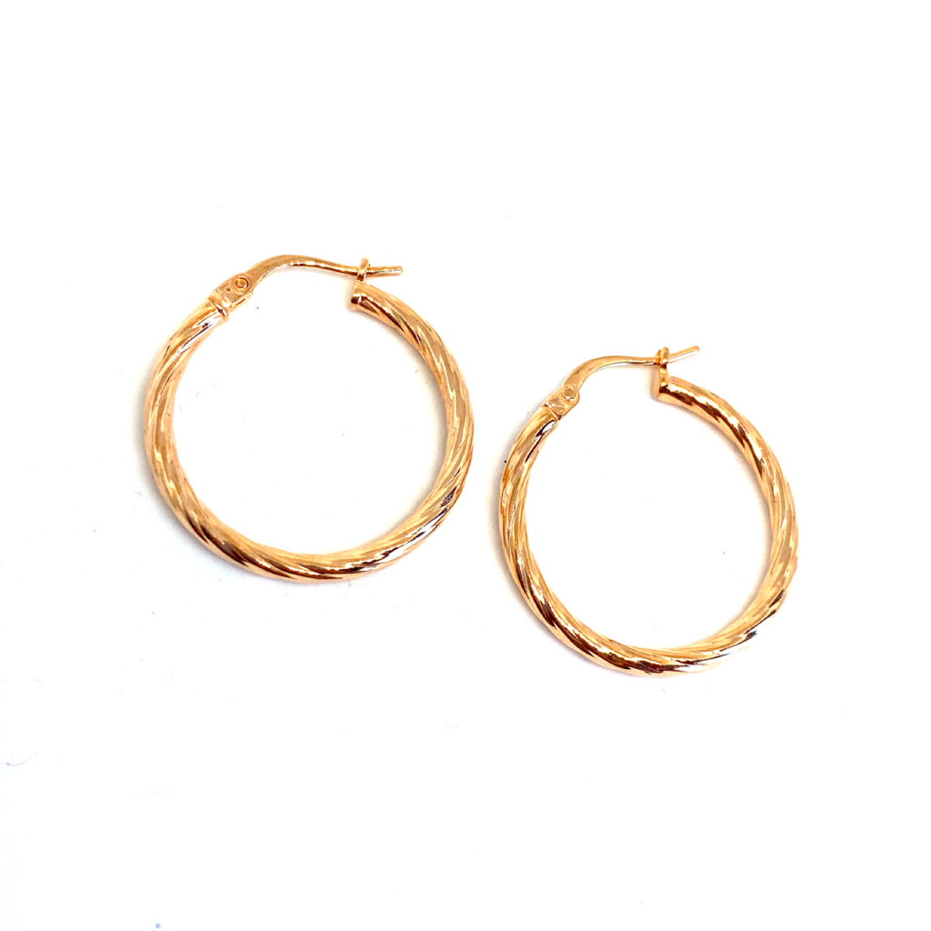 Kadın Gümüş Tırtıklı İnce Halka Küpe vintage Altın Görünümlü 925 ayar rose