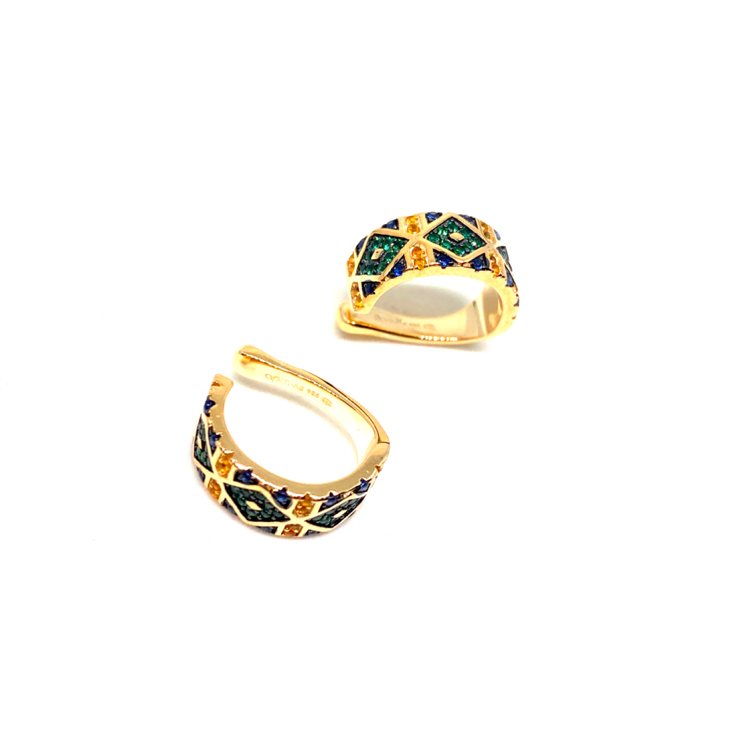 Kadın Gümüş Etnik Desenli Kalın Cuff sıkıştırmalı Kıkırdak Küpe Altın Görünümlü 925 ayar gold renk
