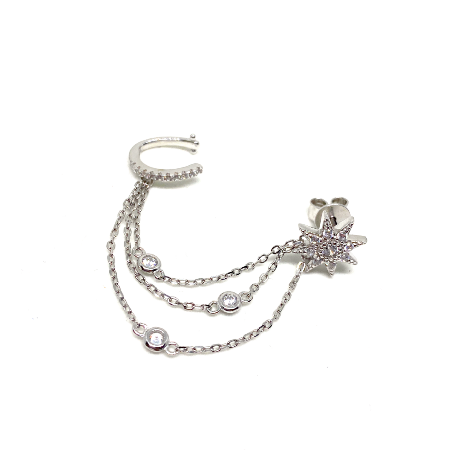 Kadın Gümüş Ara Zincirli Cuff sıkıştırmalı Kıkırdak Küpe 925 ayar