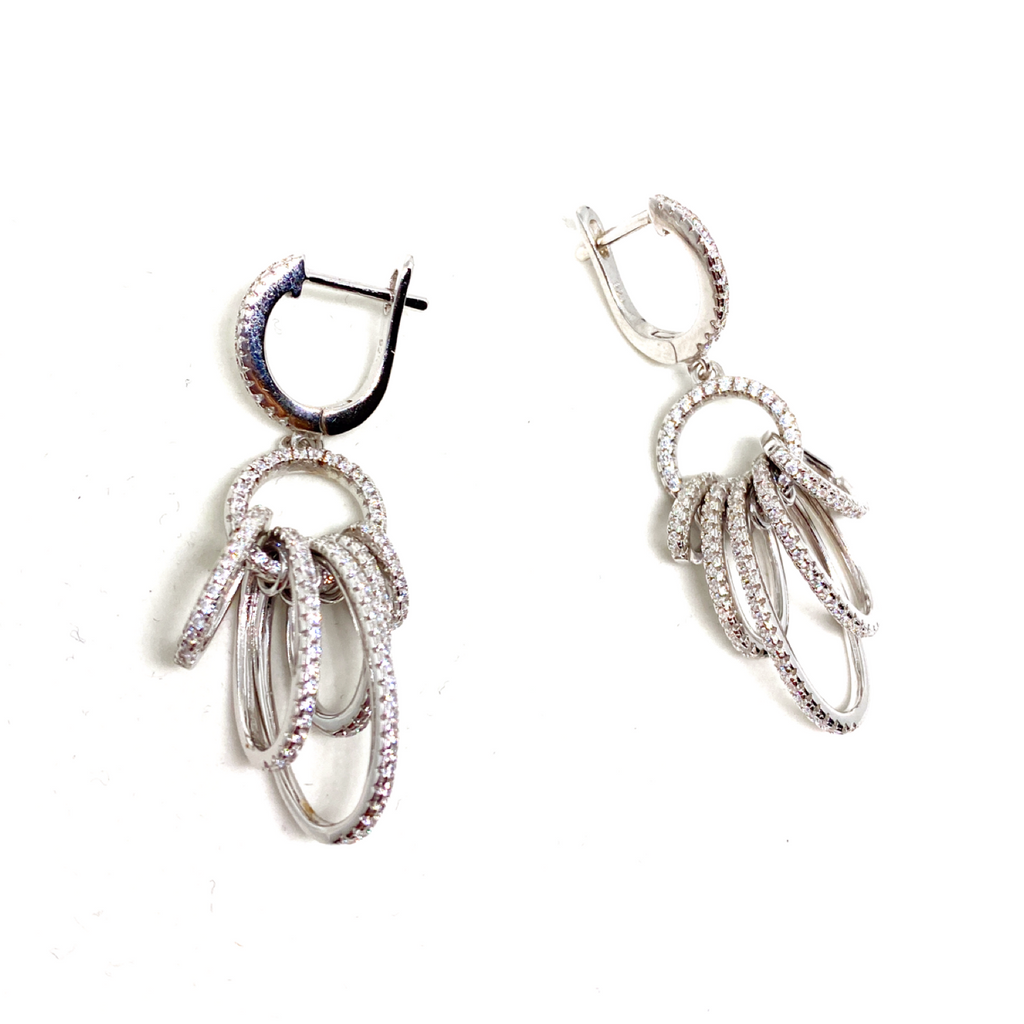 Kadın Gümüş Halkalı Sallantılı Küpe imitasyon Pırlanta Görünümlü 925 ayar silver renk