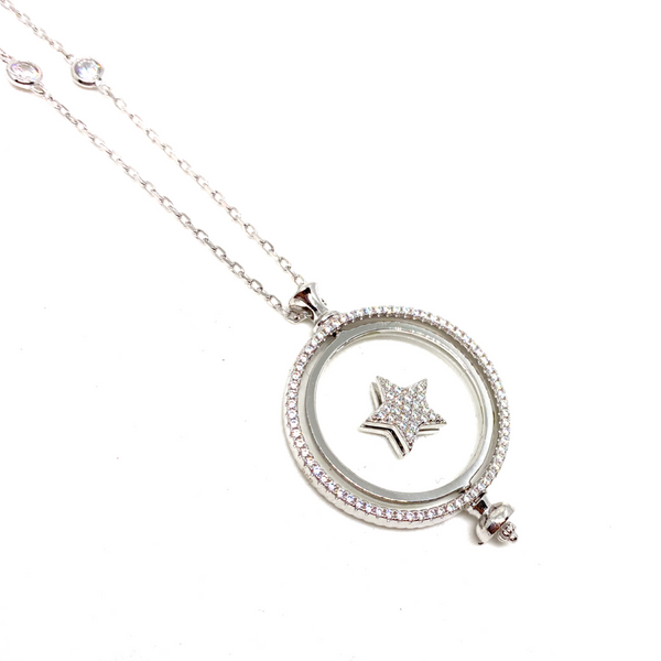 Kadın Gümüş Yıldız Madalyon Kolye cam 925 ayar