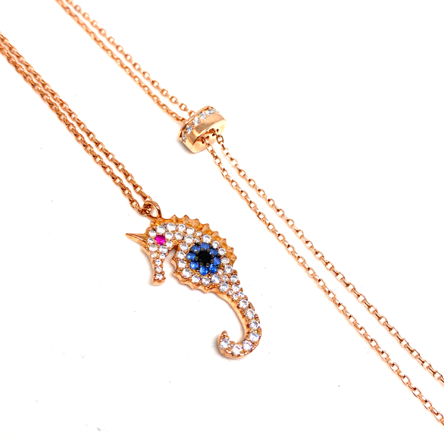 Kadın Gümüş Denizatı Kolye 925 ayar seahorse rose renk