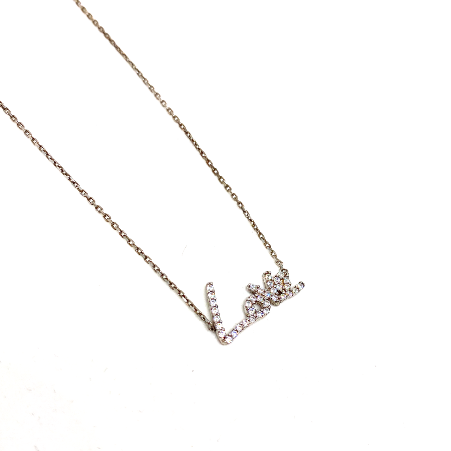 Kadın Gümüş Beyaz Taşlı Love Kolye imitasyon Pırlanta Görünümlü 925 ayar