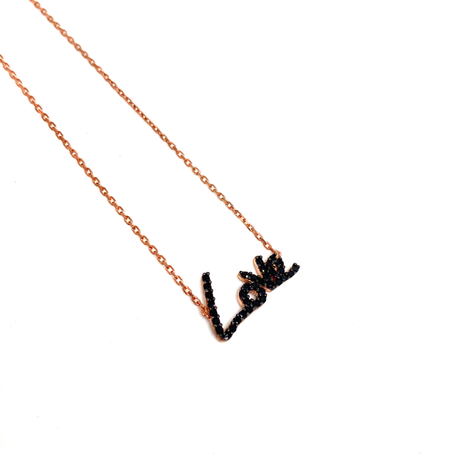 Kadın Gümüş Siyah Taşlı Love Kolye Aşk imitasyon Pırlanta görünümlü 925 ayar