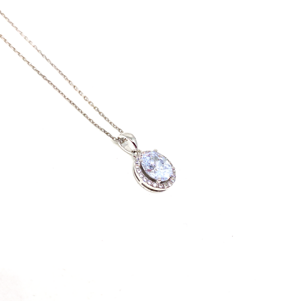 Kadın Gümüş Klasik Oval Kesim Kolye imitasyon Pırlanta Görünümlü 925 ayar silver tektaş