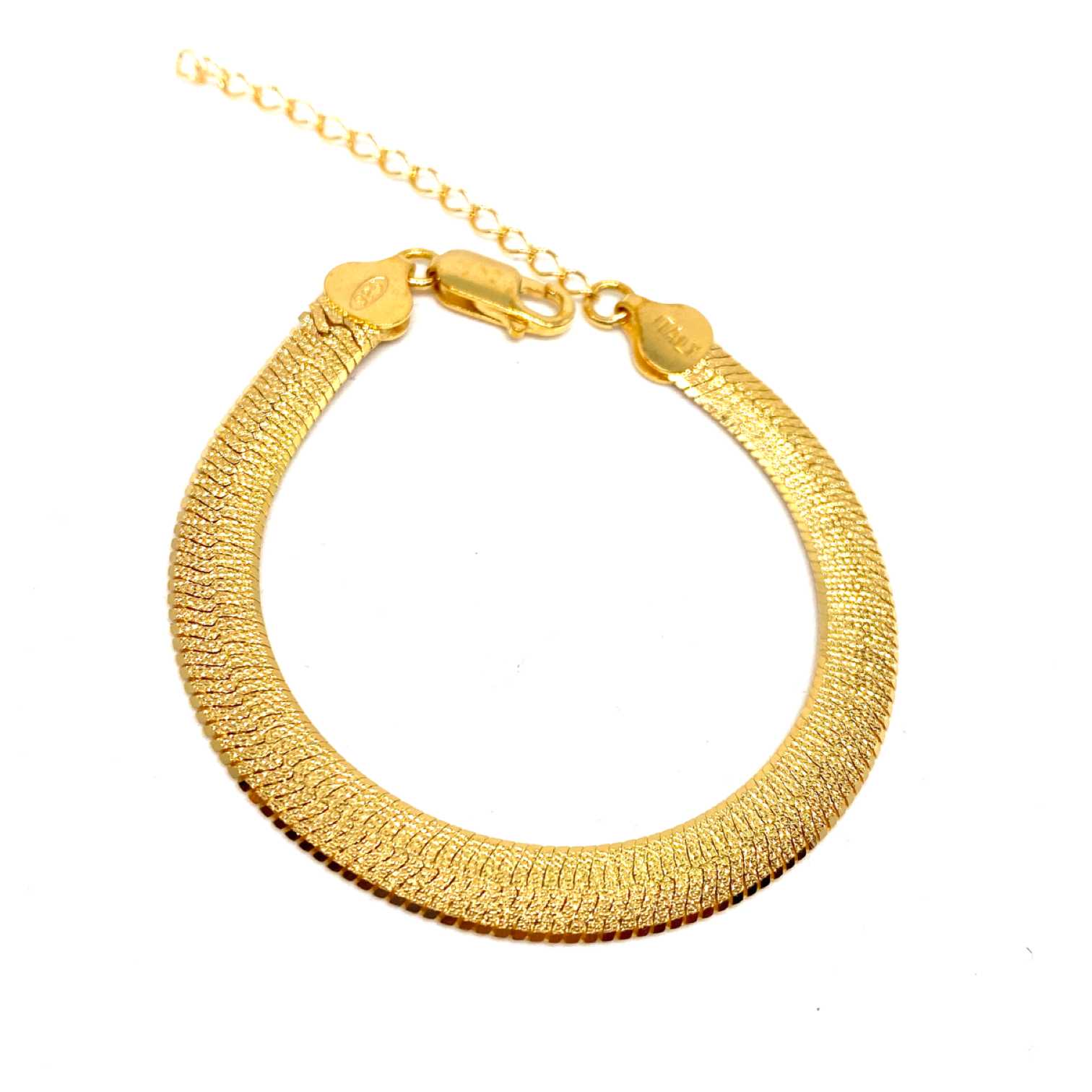 Kadın Gümüş Yassı Zincir Bileklik italyan vintage Altın Görünümlü 925 ayar