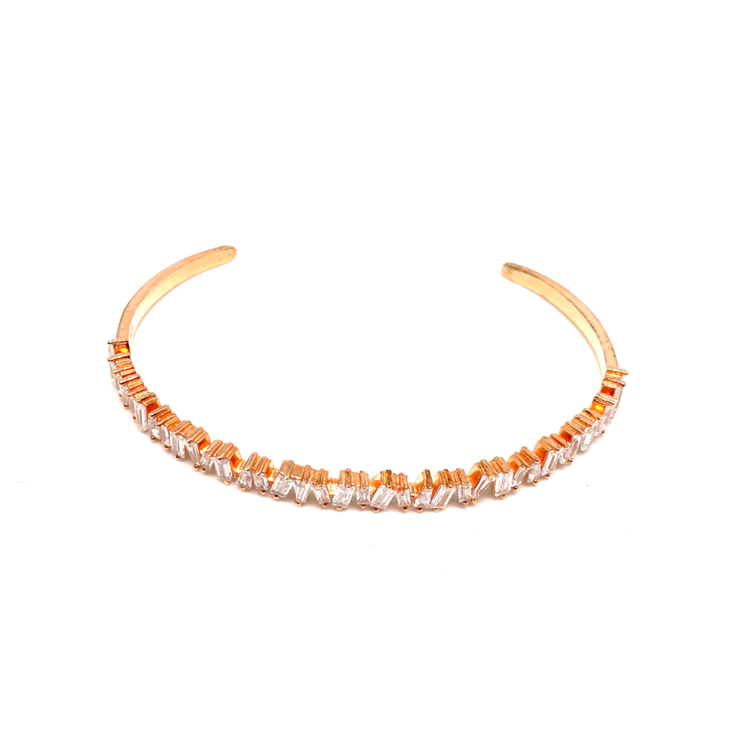 Kadın Gümüş Zigzag Baget Kelepçe bilezik imitasyon Pırlanta Görünümlü 925 ayar