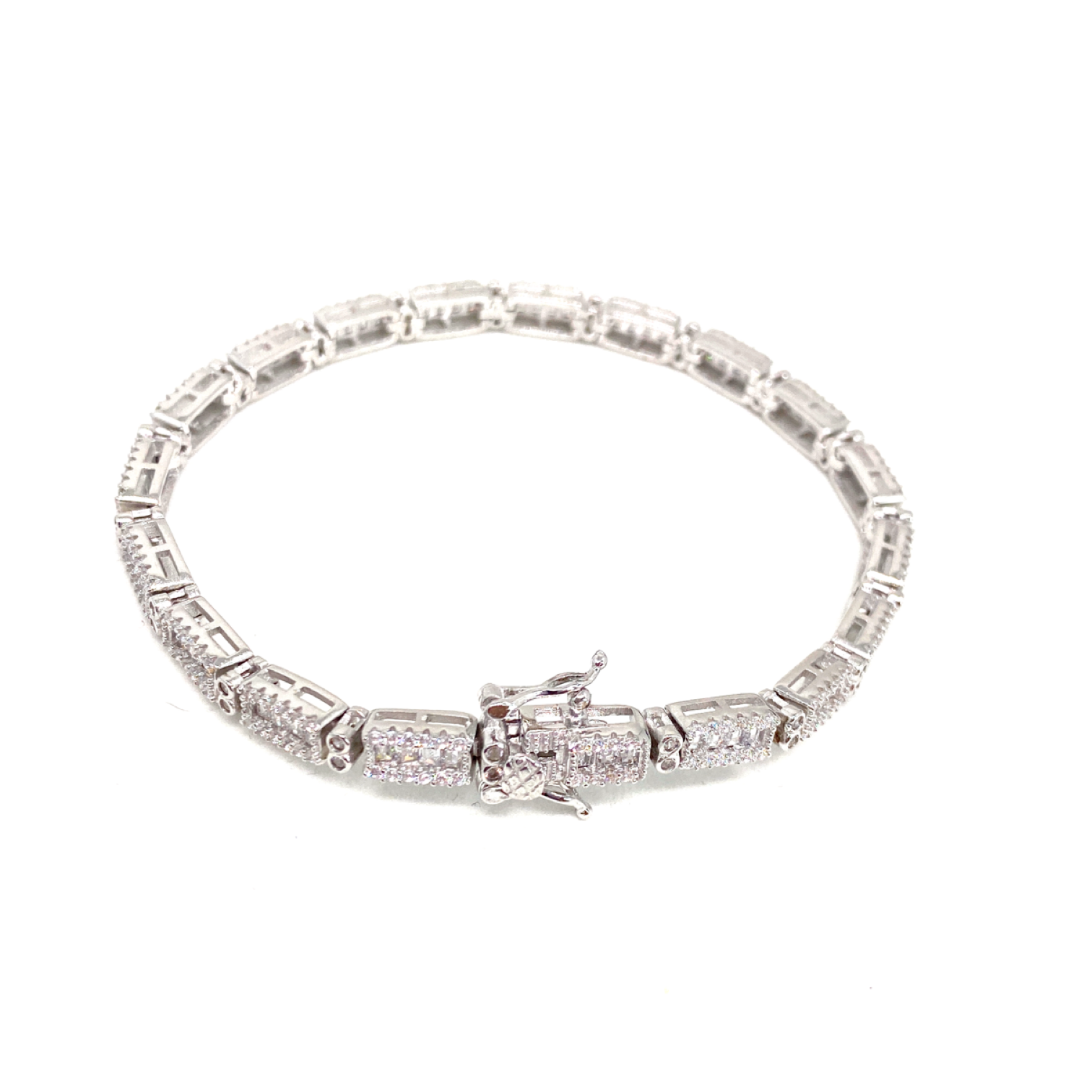 Kadın Gümüş İnce Baget Bileklik imitasyon Pırlanta Görünümlü 925 ayar