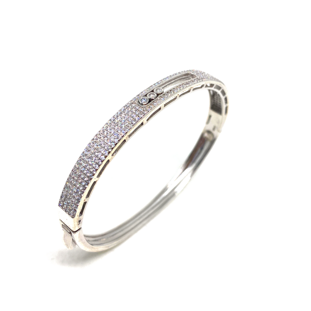 Kadın Gümüş Üç Taş Kelepçe bilezik Sıvama Taşlı imitasyon Pırlanta Görünümlü 925 ayar