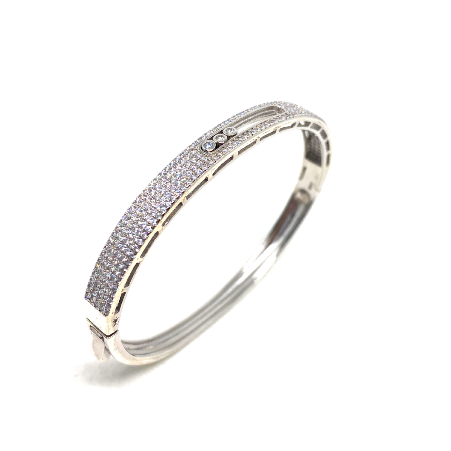 Kadın Gümüş Üç Taş Kelepçe bilezik Sıvama Taşlı imitasyon Pırlanta Görünümlü 925 ayar