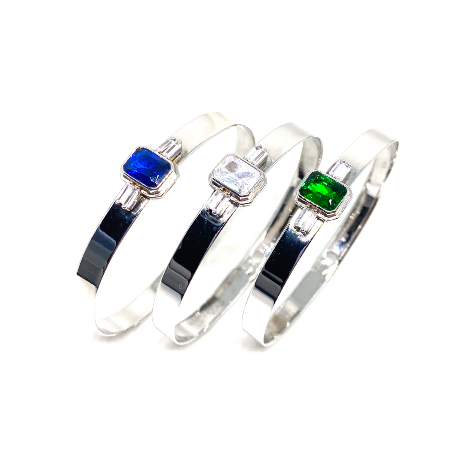 Kadın Gümüş Renkli Baget Kelepçe bilezik imitasyon Pırlanta safir zümrüt Görünümlü 925 ayar