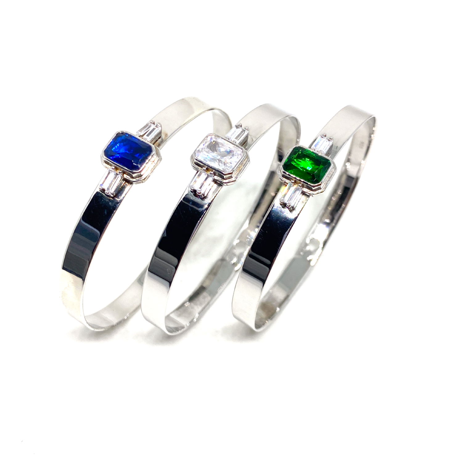 Kadın Gümüş Renkli Baget Kelepçe bilezik imitasyon Pırlanta safir zümrüt Görünümlü 925 ayar