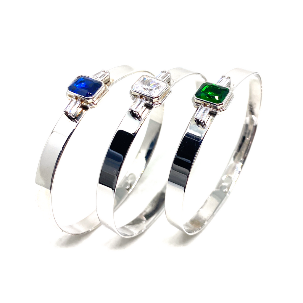 Kadın Gümüş Renkli Baget Kelepçe bilezik imitasyon Pırlanta safir zümrüt Görünümlü 925 ayar