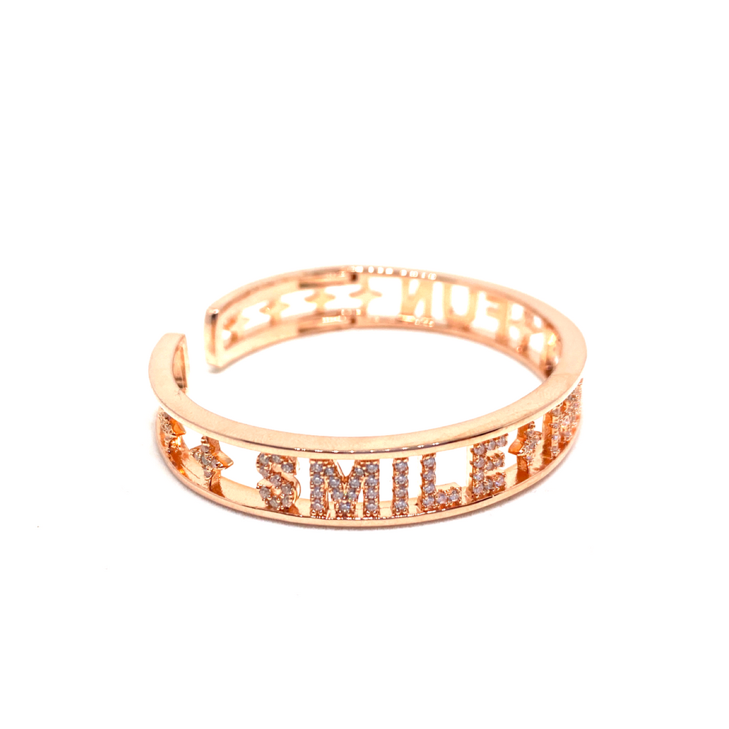 Kadın Gümüş Motto Kelepçe smile happy fun bilezik chiara Taşlı 925 ayar rose