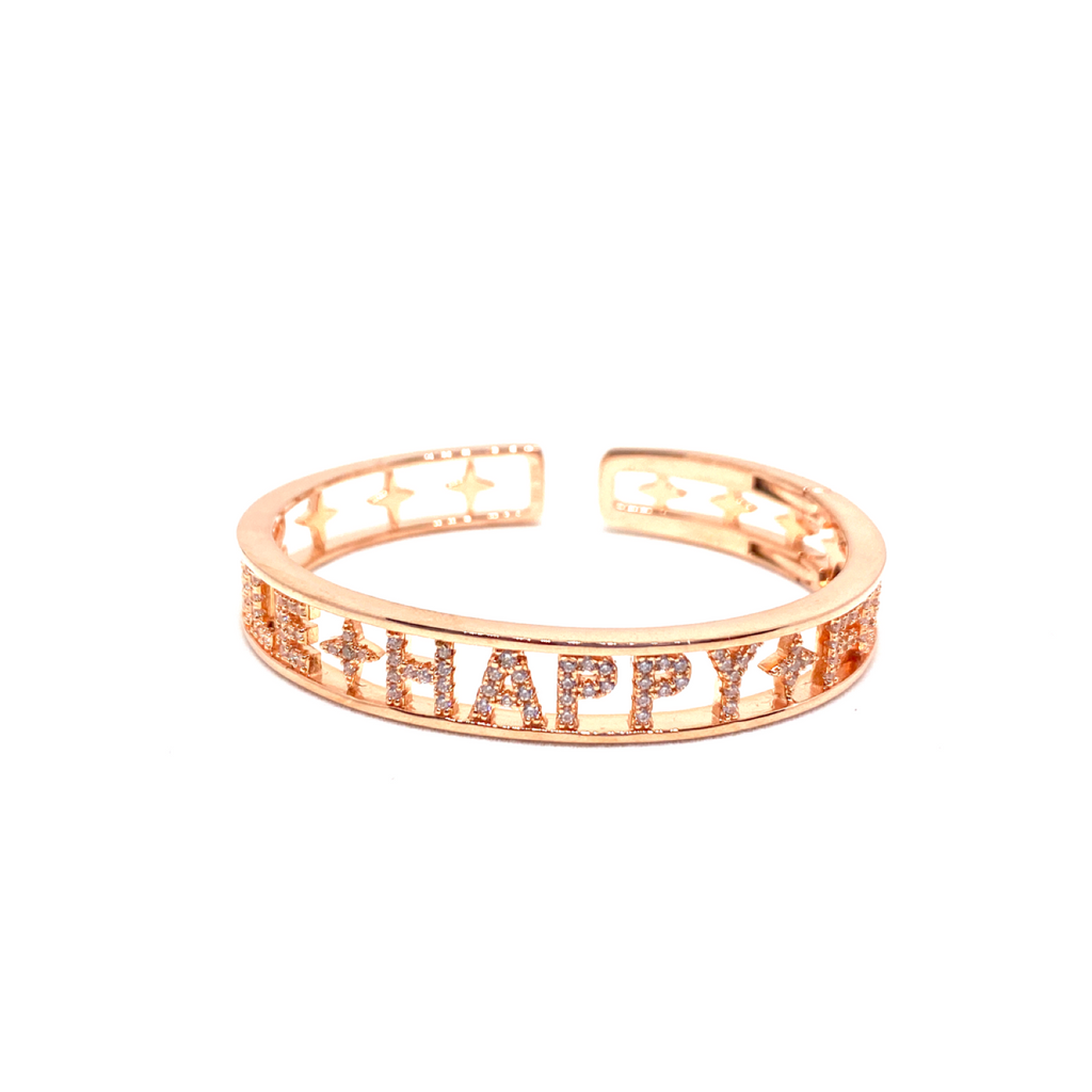 Kadın Gümüş Motto Kelepçe smile happy fun bilezik chiara Taşlı 925 ayar rose