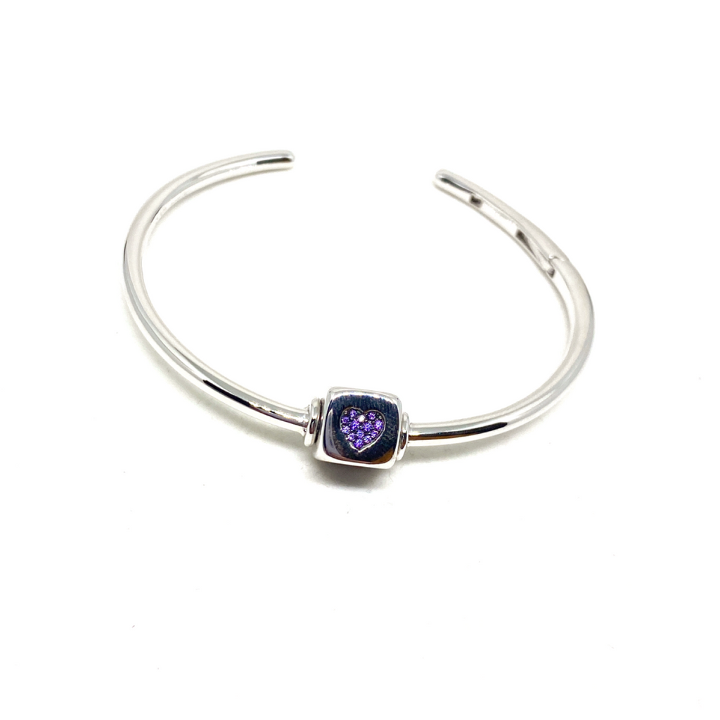 Kadın Gümüş Kalpli Zar Kelepçe bilezik 925 ayar silver