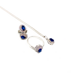 Kadın Gümüş Safir Görünümlü Set imitasyon Pırlanta 925 ayar