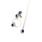 Kadın Gümüş Safir Görünümlü Set imitasyon Pırlanta 925 ayar