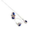 Kadın Gümüş Safir Görünümlü Set imitasyon Pırlanta 925 ayar