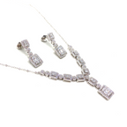 Kadın Gümüş Baget Kolye Küpe Set Pırlanta Görünümlü imitasyon 925 ayar