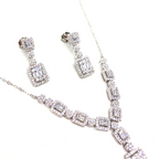 Kadın Gümüş Baget Kolye Küpe Set Pırlanta Görünümlü imitasyon 925 ayar
