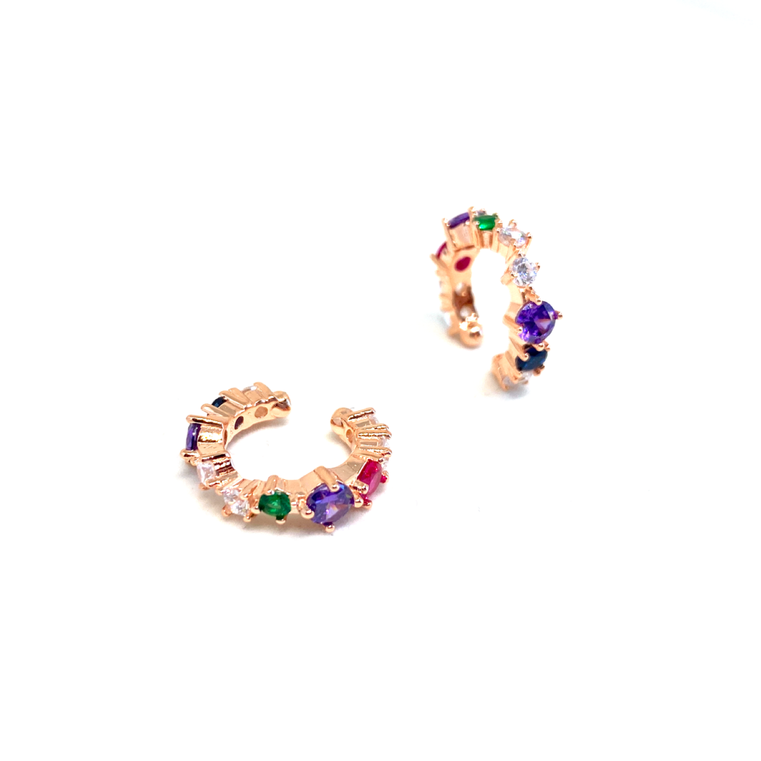 Kadın Gümüş Rainbow Cuff sıkıştırmalı Kıkırdak Küpe Taşlı renkli 925 ayar rose