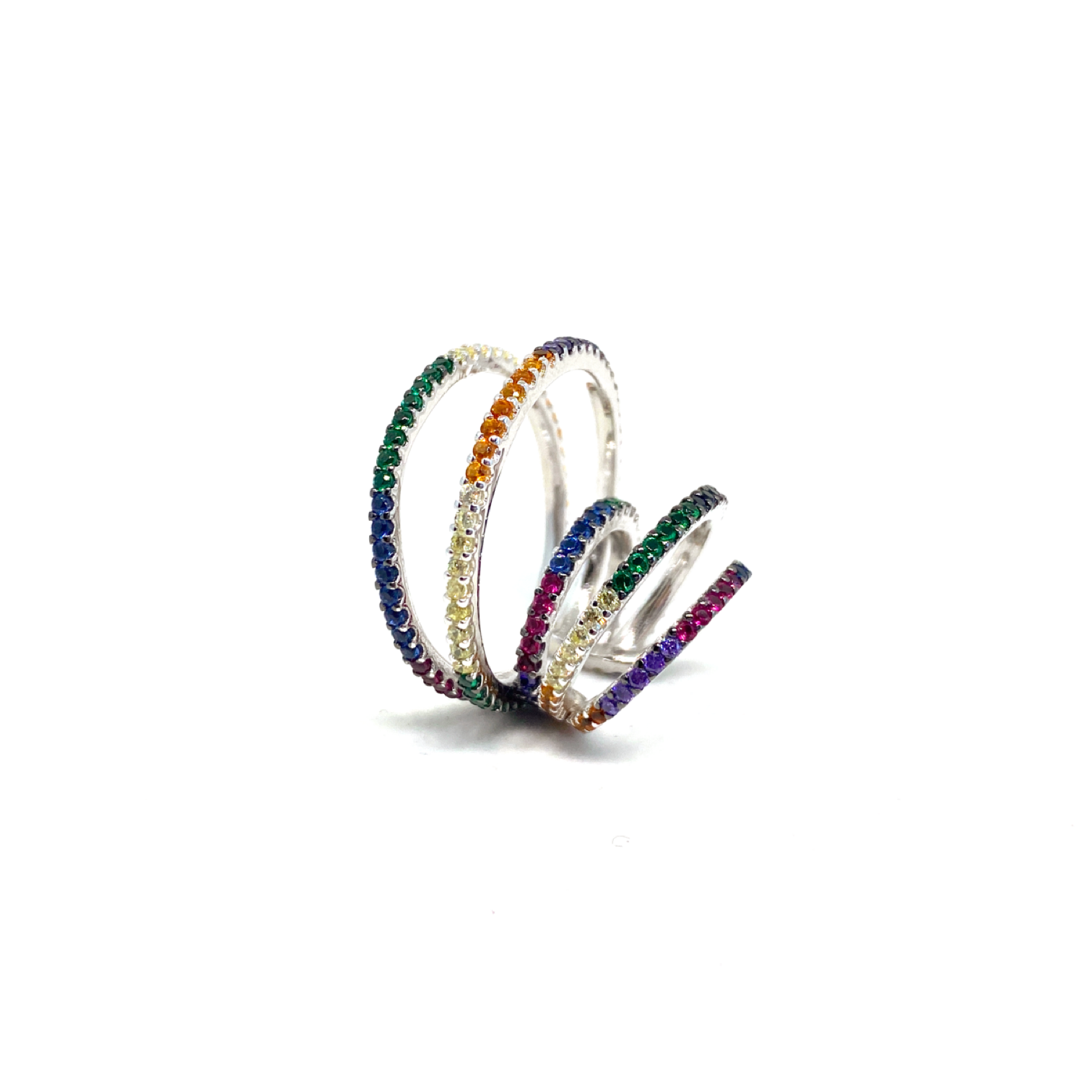 Kadın Gümüş Colormix Cuff multicolor Kıkırdak Küpesi sıkıştırmalı 925 ayar