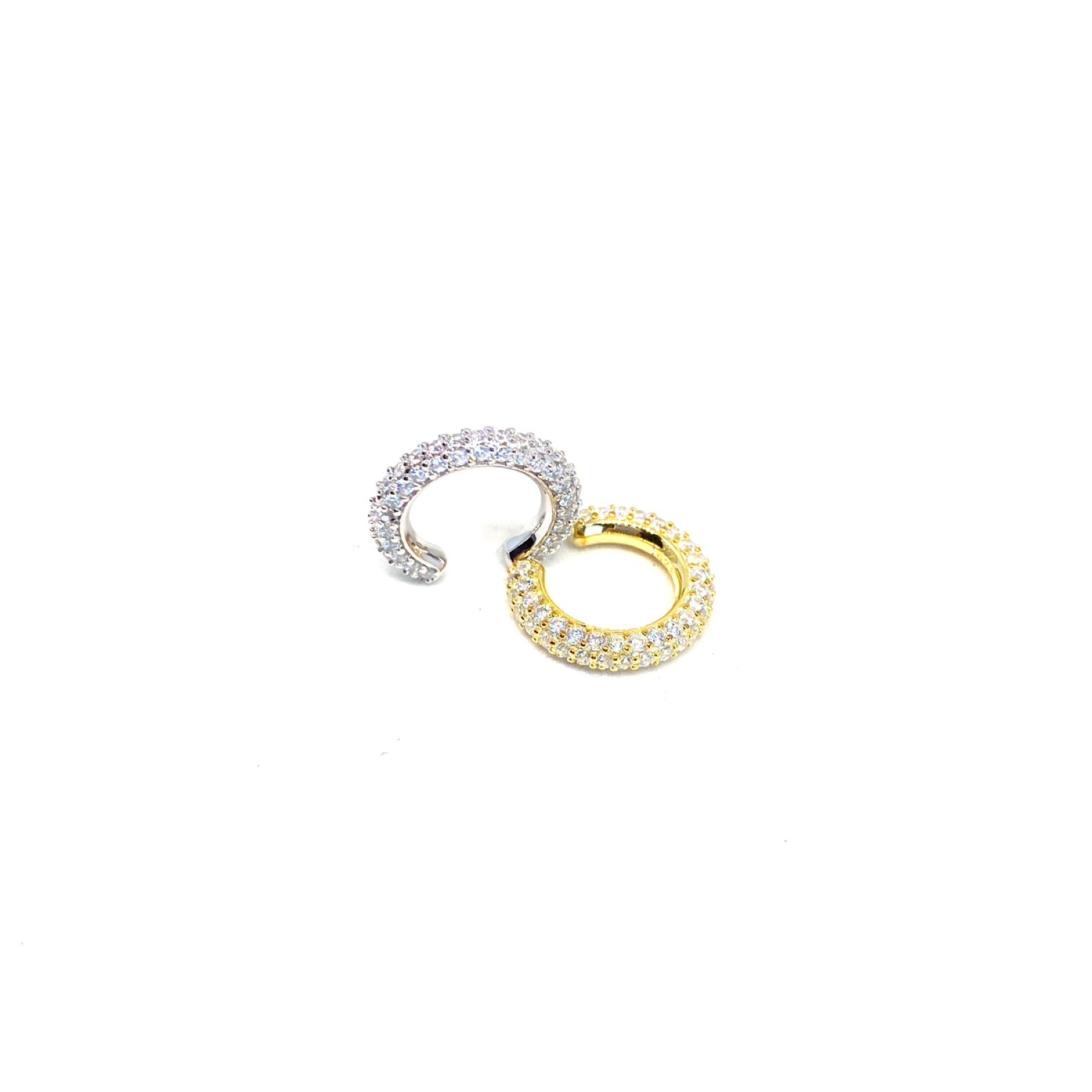 Kadın Gümüş Sıvama Taşlı Cuff sıkıştırmalı Kıkırdak Küpe Pırlanta görünümlü 925 ayar