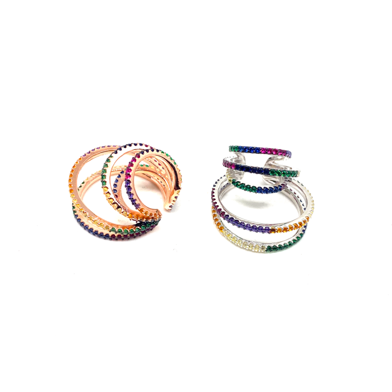 Kadın Gümüş Colormix Cuff multicolor Kıkırdak Küpesi sıkıştırmalı 925 ayar