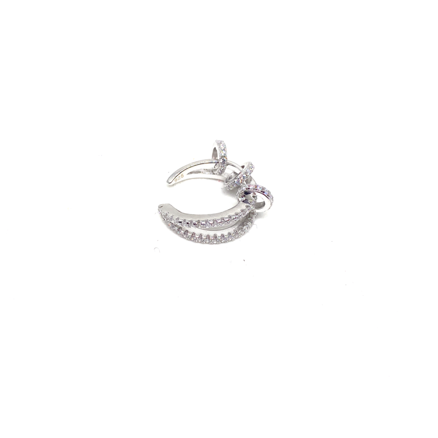 Kadın Gümüş Çift Taraflı Ringli Cuff sıkıştırmalı Kıkırdak Küpesi imitasyon Pırlanta Görünümlü 925 ayar