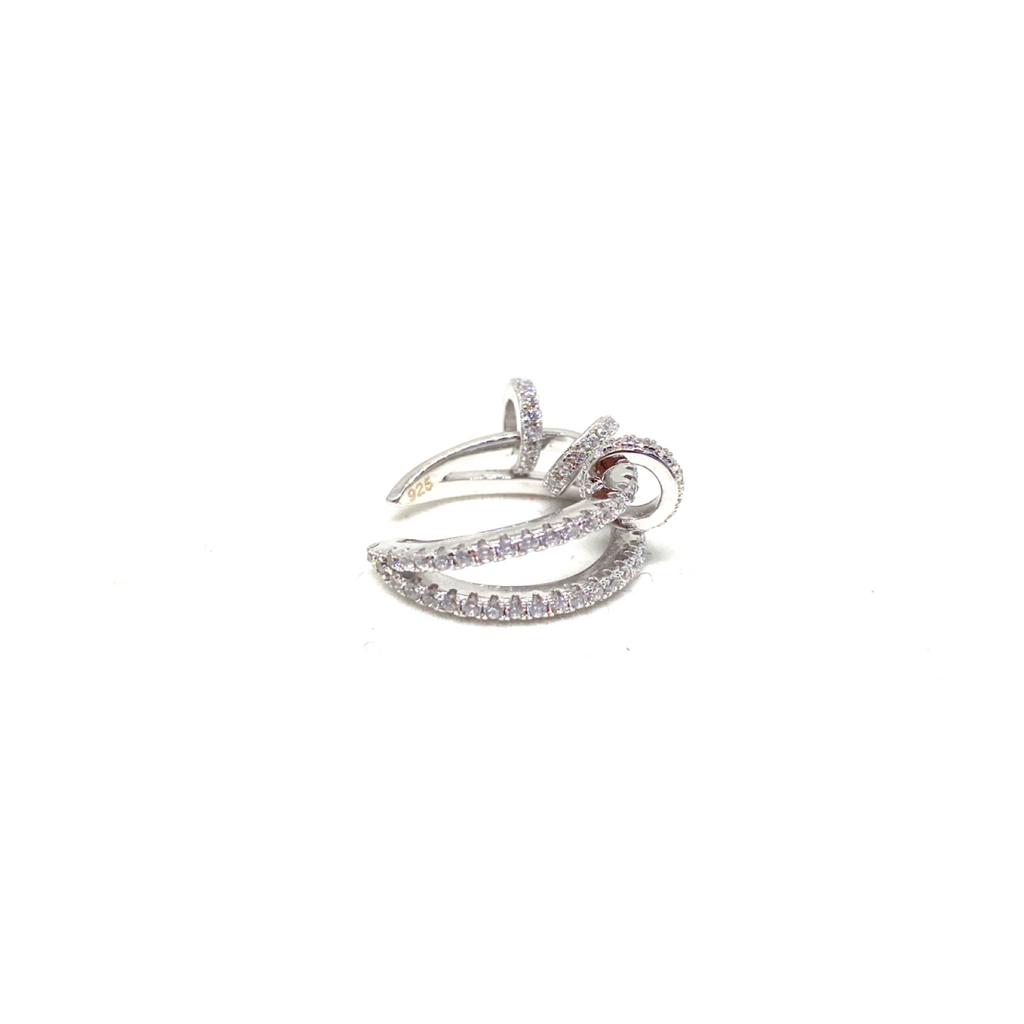 Kadın Gümüş Çift Taraflı Ringli Cuff sıkıştırmalı Kıkırdak Küpesi imitasyon Pırlanta Görünümlü 925 ayar