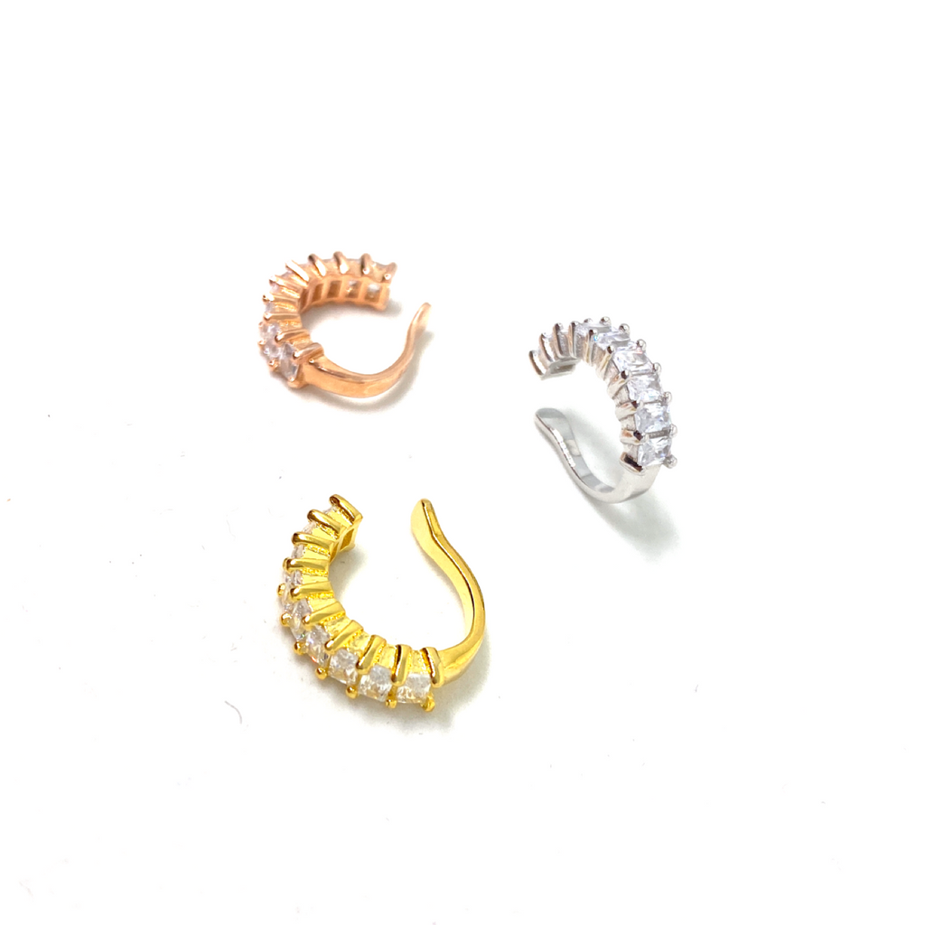 Kadın Gümüş Baget Cuff sıkıştırmalı Kıkırdak Küpesi 925 ayar