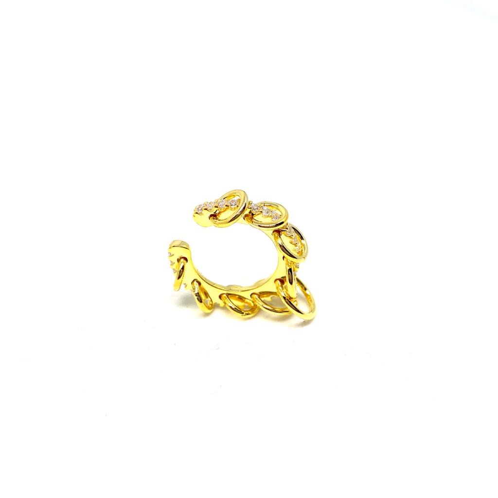 Kadın Gümüş Halkalı Cuff sıkıştırmalı Kıkırdak Küpe 925 ayar gold renk