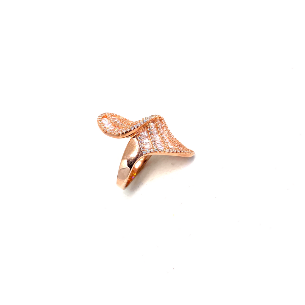 Kadın Gümüş Baget Taşlı S Yüzük imitasyon Pırlanta Görünümlü 925 ayar rose renk